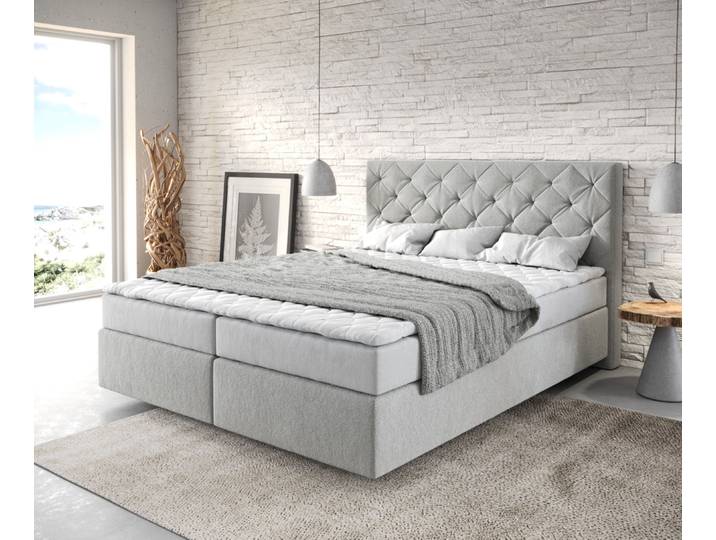 Boxspringbett Dream-Great 160x200 cm Mikrofaser Silbergrau mit Matratze und Topper, Boxspringbetten
