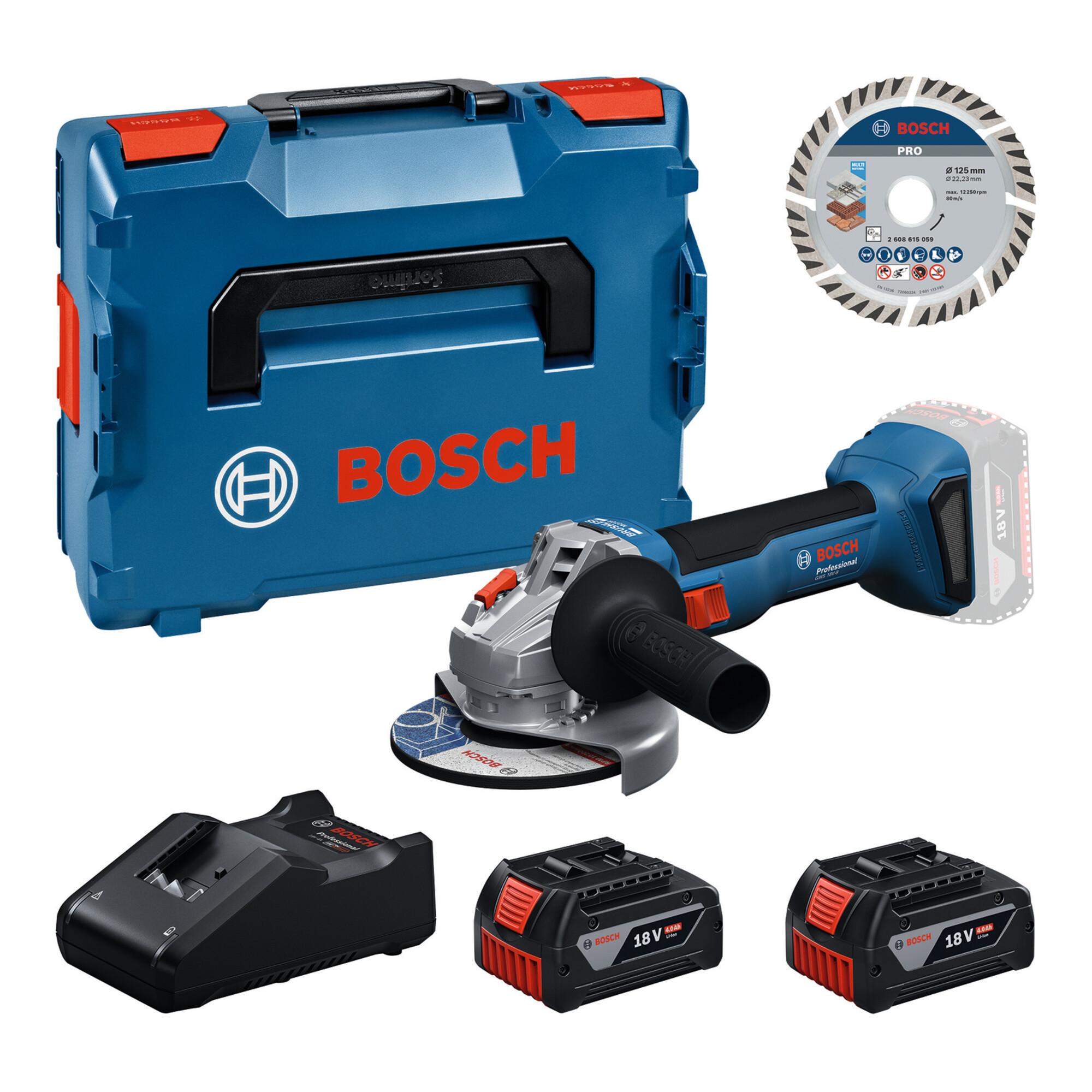 BOSCH Winkelschleifer GWS 18V-8 125mm 2x 4,0Ah Akku Set (0615A500E7)