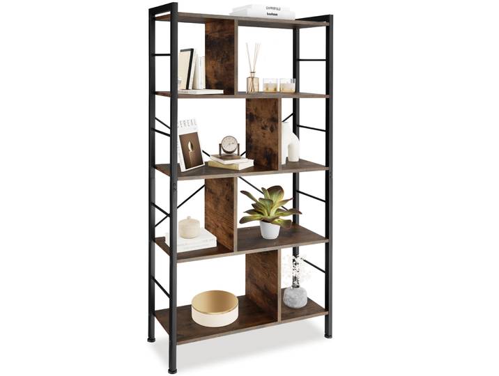 Regal Charleston 75,5x30x155cm - Industrial Holz dunkel, rustikal