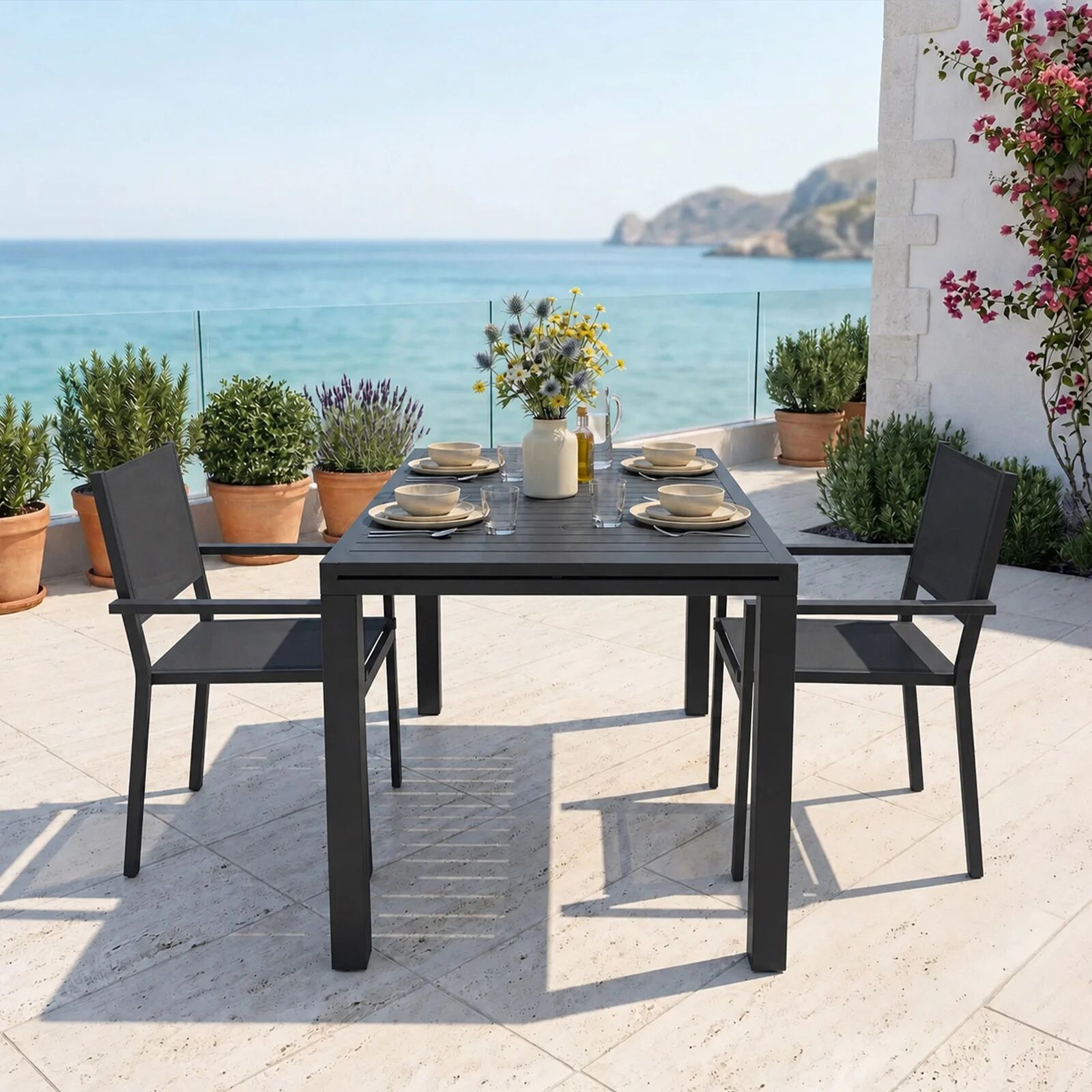 garneroarredamenti Tavolo da giardino allungabile 140/210 cm in alluminio antracite Brezza