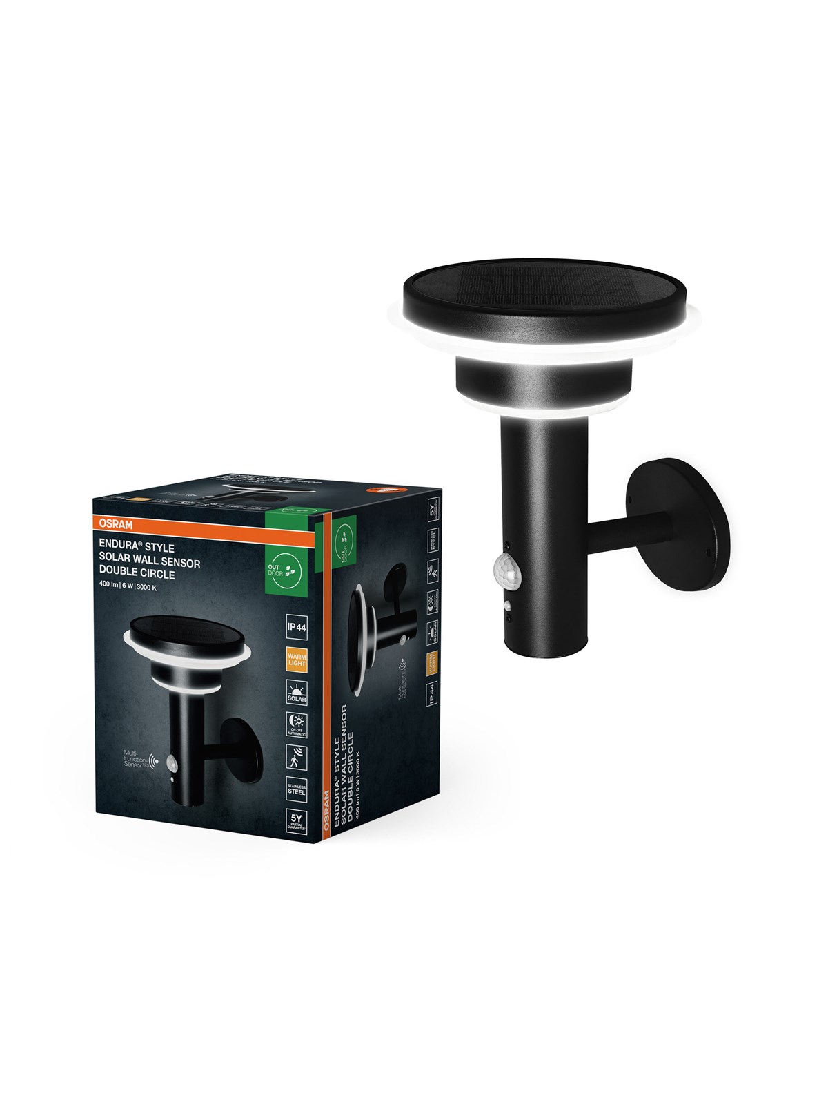 Osram ENDURA Style Solar Double Circle Wall 400lm 6W/830 70mm black