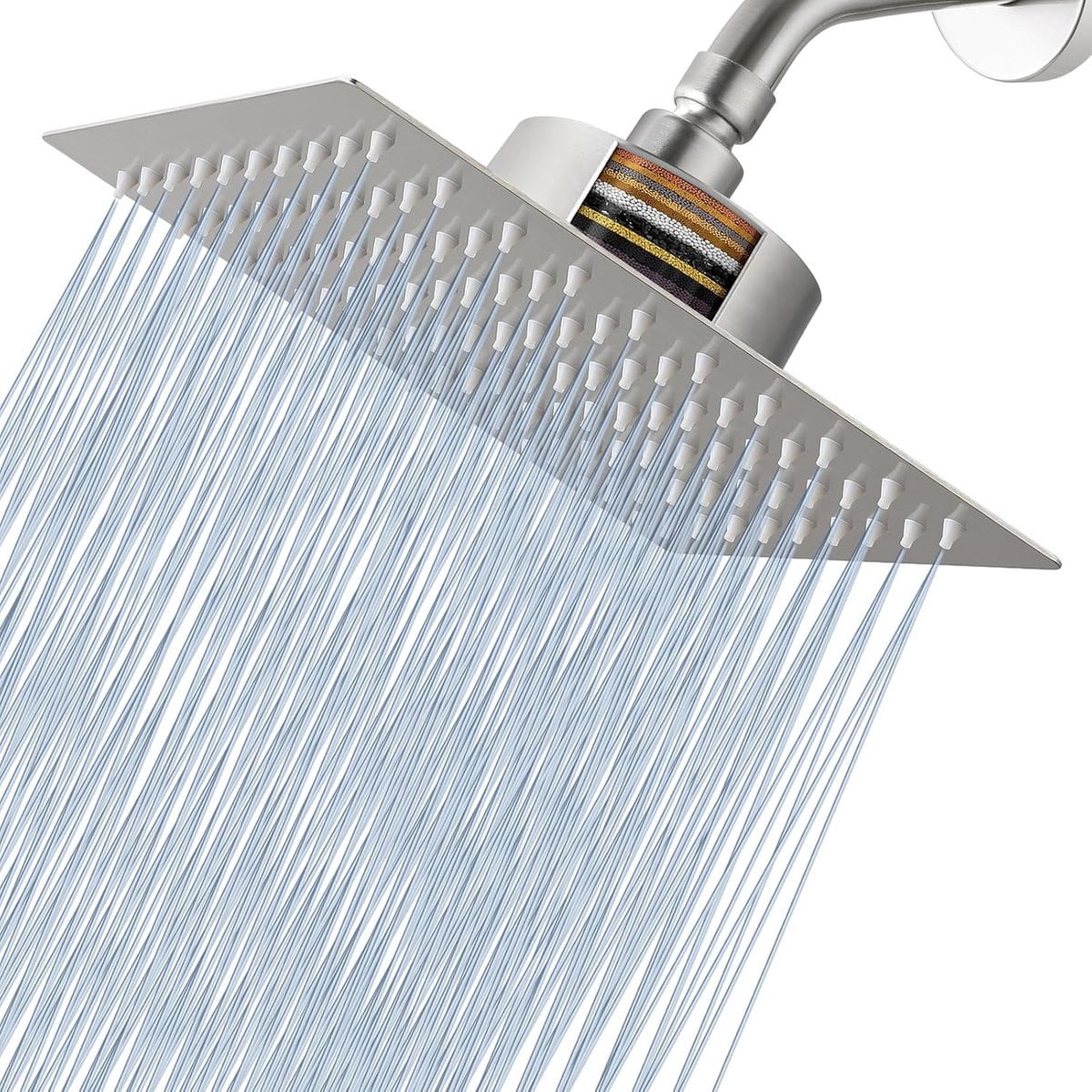 Moderne vierkante regendouchekop met filter en hoge doorstroming, geborsteld nikkel, Diameter: 20 cm
