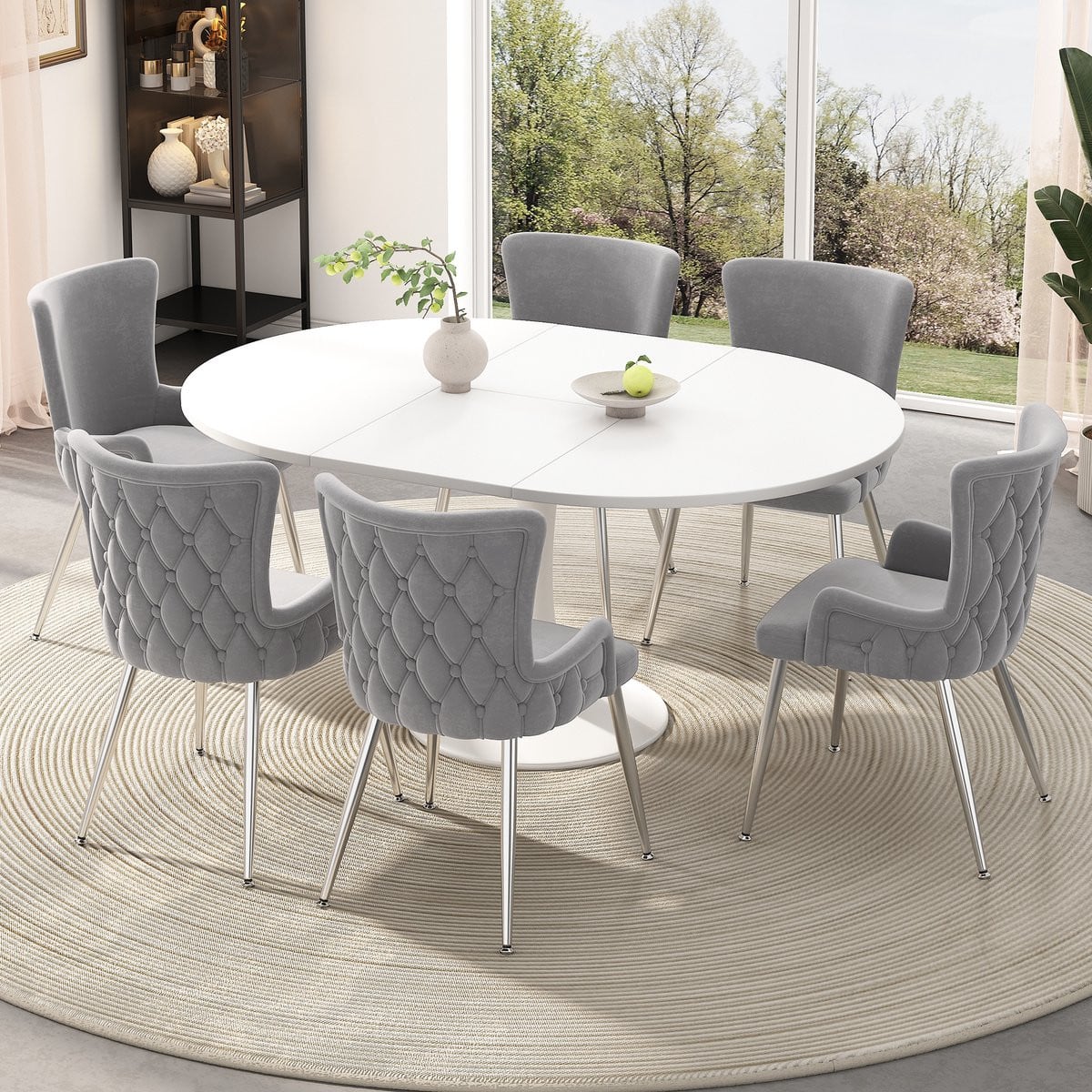 Set van 6 Welltin Fluwelen Eetkamerstoelen - Grijs