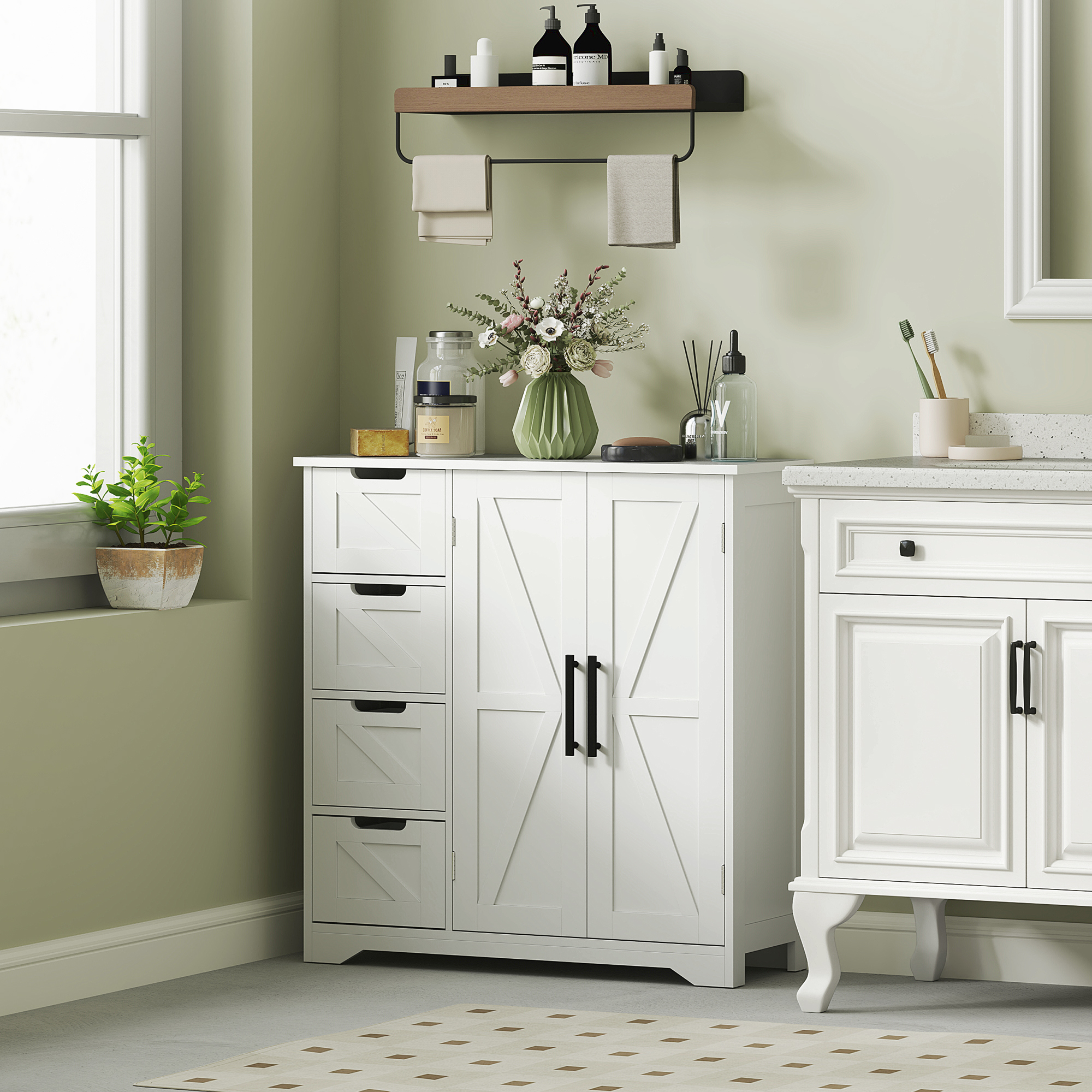 Homcom Mobile da bagno, mobile da bagno, con 4 cassetti, 1 armadio, per piccoli spazi, 81,2 x 30 x 83,8 cm, bianco   Aosom Italy