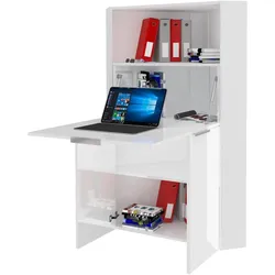 Dmora Schreibtisch Ddorva, Mehrzweckmöbel mit Regalen und Arbeitsplatte, Mehrzweck-Bürotisch, 100 % Made in Italy, 70 x 57 x 140 cm, glänzendes Weiß