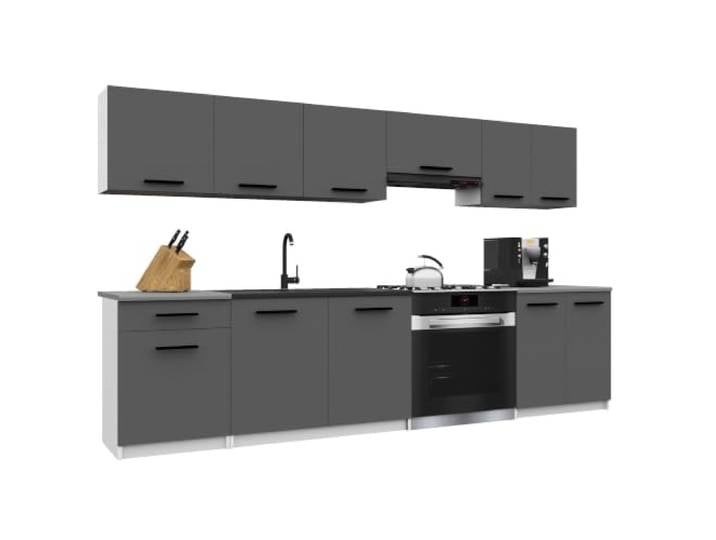 Belini Italia 2 Küchenzeile Küchenblock 240cm Grau Küchenset als gerade Küchenzeile, weiße Korpusse, DECOR ECONATURA Material, kratzfest, ohne Elektrogeräte, mit Arbeitsplatte