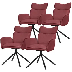 ML-Design Esszimmerstühle drehbar 4er Set Rot Stoff, 360° Drehstuhl mit Armlehne & Rückenlehne, Polsterstuhl Metallbeine