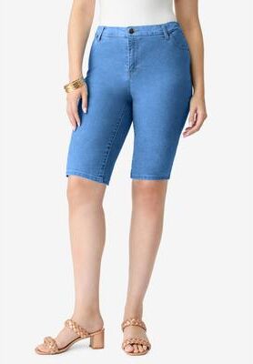 Plus Size Women's Plus Size 24/7 Bermuda Short by Denim 24/7 by Roamans in Light Stonewash (Size 24 W)