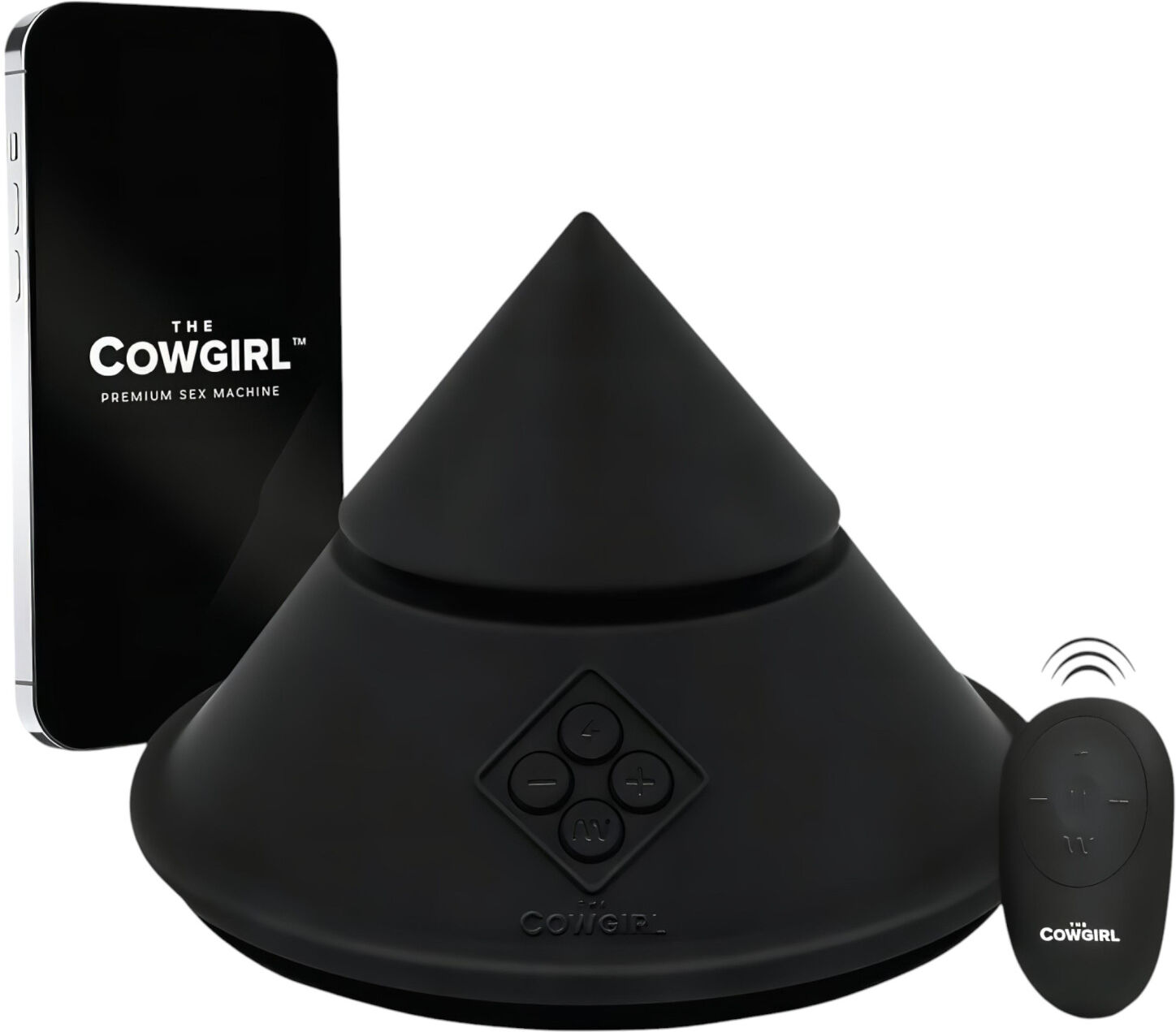The Cowgirl Cone - App-Styret Premium Sexmaskine - Med 2 Udskiftelige Vedhæftninger, 20 Vibrationsindstillinger (Sort)