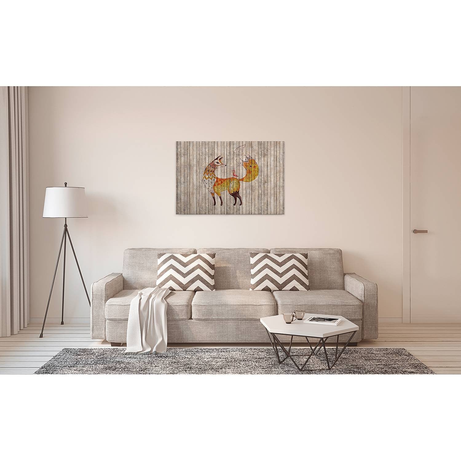 home24 Fox Fairy Tale wanddecoratie, bruin en meerkleurig, B: 90 cm, H: 60 cm