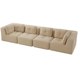 Merax 4-Sitzer Modulares Sofa, Cloud Sofa Cord rahmenlos, Lounge Sofa bodennah, mit breiten Armlehnen, Beige