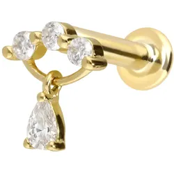 14 Karat Gold Labret mit Innengewinde MOISSANIT-BOGEN + MOISSANIT-TROPFEN