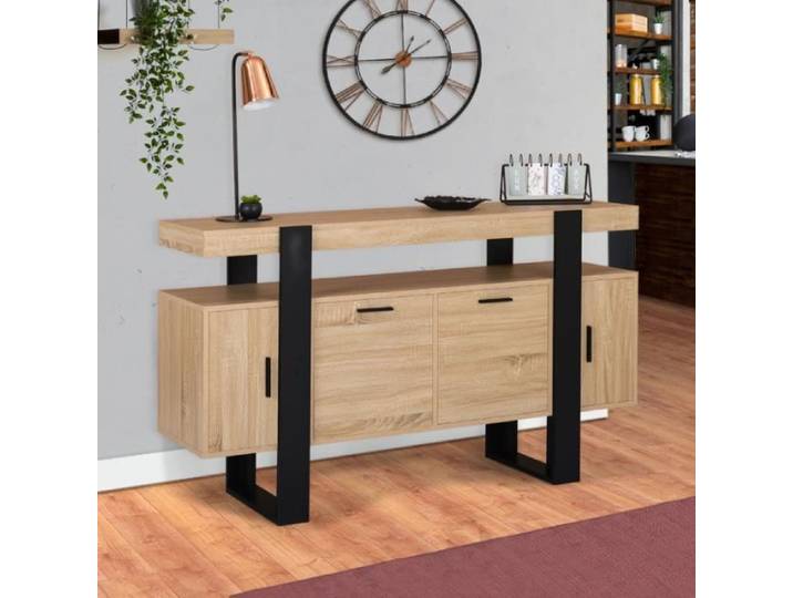 ID MARKET buffet PHOENIX 4 portes 140 cm Loft bosi et noir