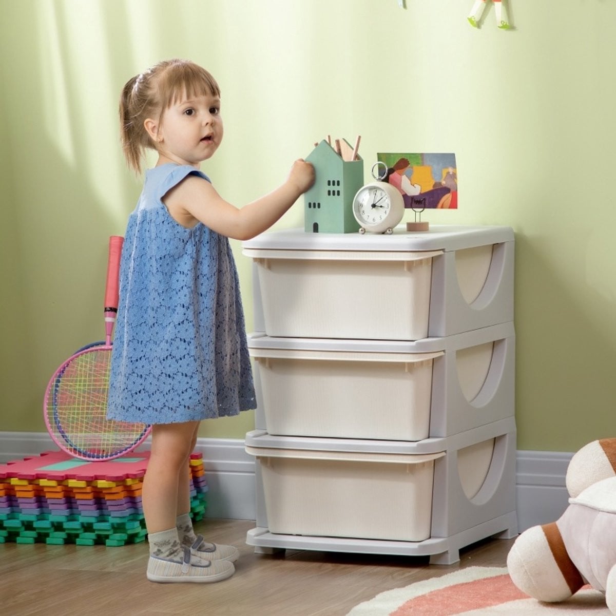 MODFU Kinder Opbergkast met 3 Lades - Crèmewit - B/D/H: 37 x 37 x 56,5 cm