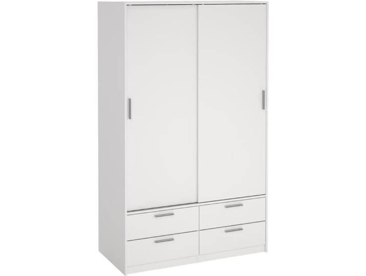 Armoire 2 portes coulissantes - 4 tiroirs - Blanc mat - L121 2 x P60 x H200 cm - ONTARIO