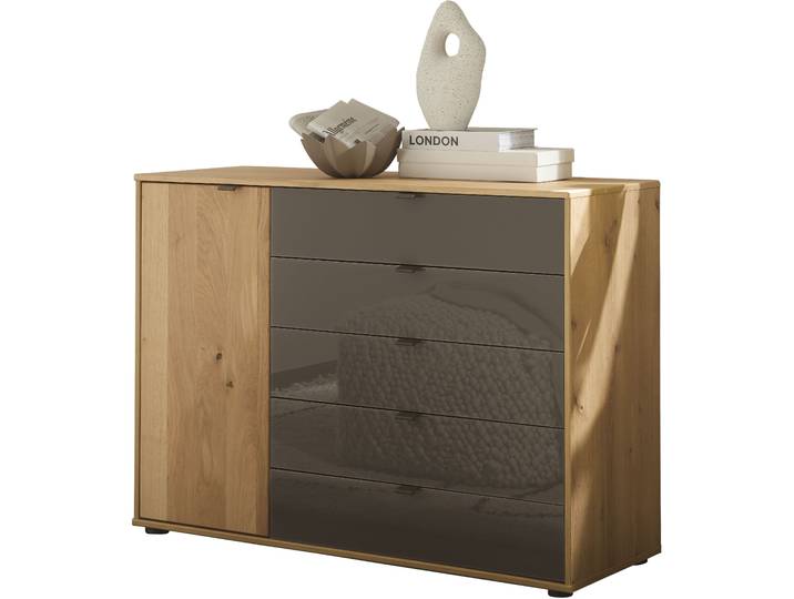 Kombikommode WIEMANN Cardiff Sideboard, Wäscheschrank, teilmassiv Bianco-Eiche, Schubladen , braun, Bianco-Eiche,Front Glasmocca, Eiche, Sideboards, Kombikommode, verschiedenen Ausführungen, inklusive Einlegeboden