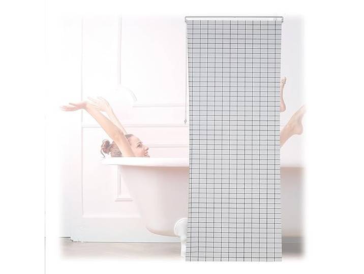 Relaxdays douche rolgordijn, semi-transparant badkamer gordijn, bad en douche, 100 x 240 cm, waterafstotend, wit/zwart
