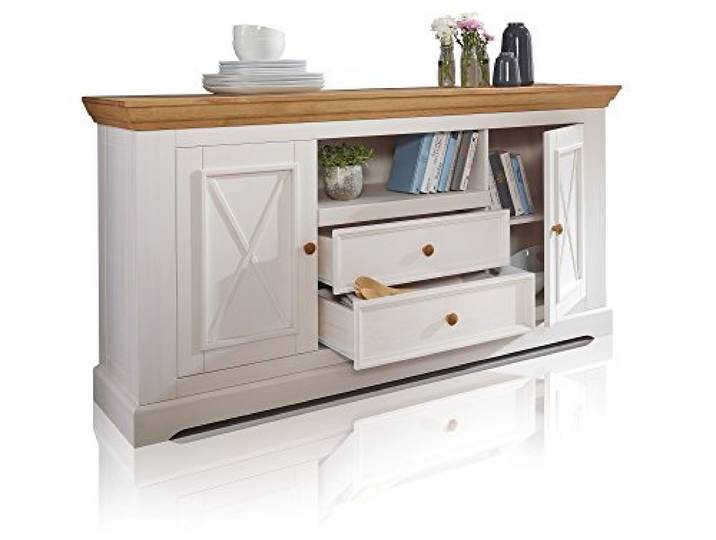 BORNHOLM Sideboard II, Material Massivholz, Kiefer weiss/eichefarbig