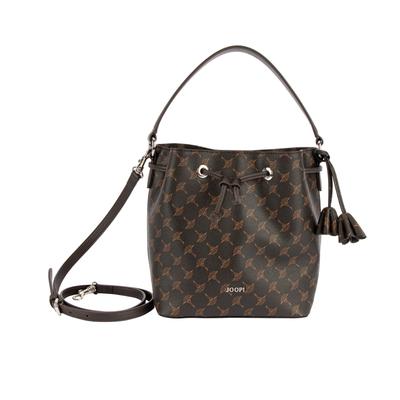 Handtasche JOOP "flora 1.0 matchsack svo", Damen, Gr. B/H/T: 21,5cm x 23,5cm x 14cm, braun (schwarzbraun), Lederimitat, Taschen Handtasche, Damen Tragetasche, Umhängetasche, Schultertasche mit Zugband