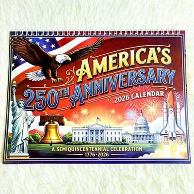 Kalender zum 250. Jahrestag der USA 2026, patriotischer Wandkalender zum 500. Jahrestag der Unabhängigkeit der USA 1776–2026, Gedenkdekoration