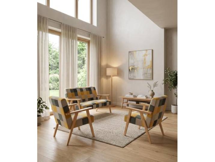 Family Meble Sitzgruppe Soler M – Zweisitzer-Sofa und 2 Sessel im Retro-Stil – Variante Flowers M 128