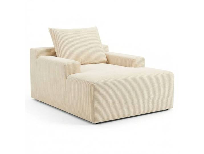 Fauteuil lounge style méridienne velours côtelé beige