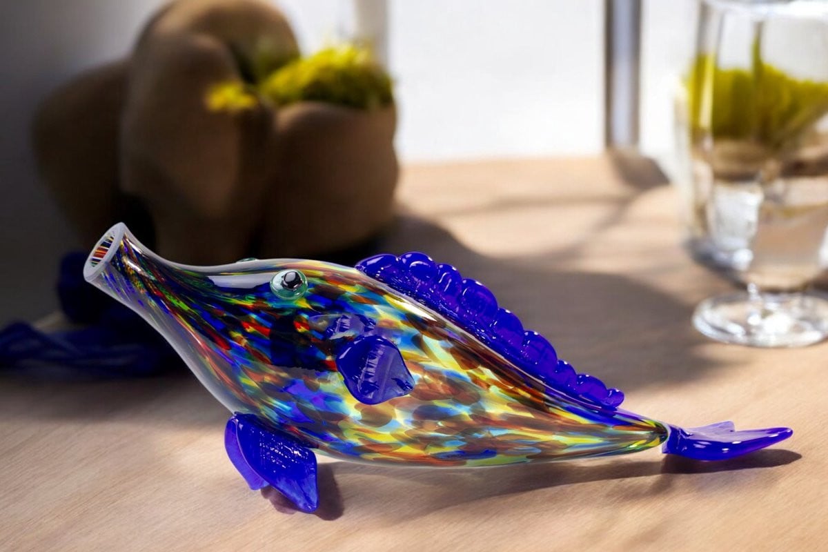 Wijnschenker Vis Blauw - Handgemaakte glazen decoratie