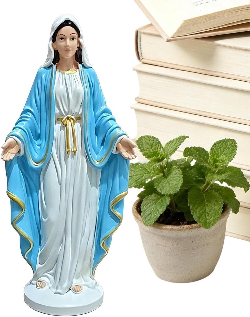 Maria Beeldje Moeder Maria Blauw - Spirituele Decoratie met Handgeschilderde Details - Hoogte: 12 cm