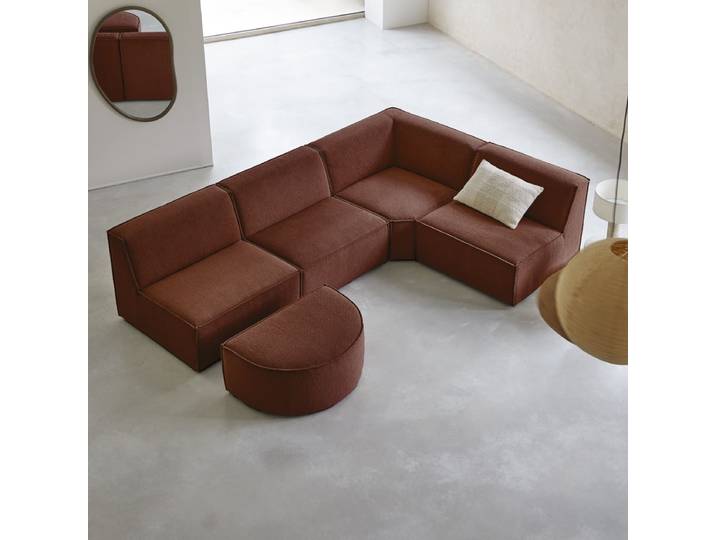 Modul-Ecksofa mit mahagonifarbenem Stoffbezug, 5–6 Sitzplätze Dario - Rot - Fabric