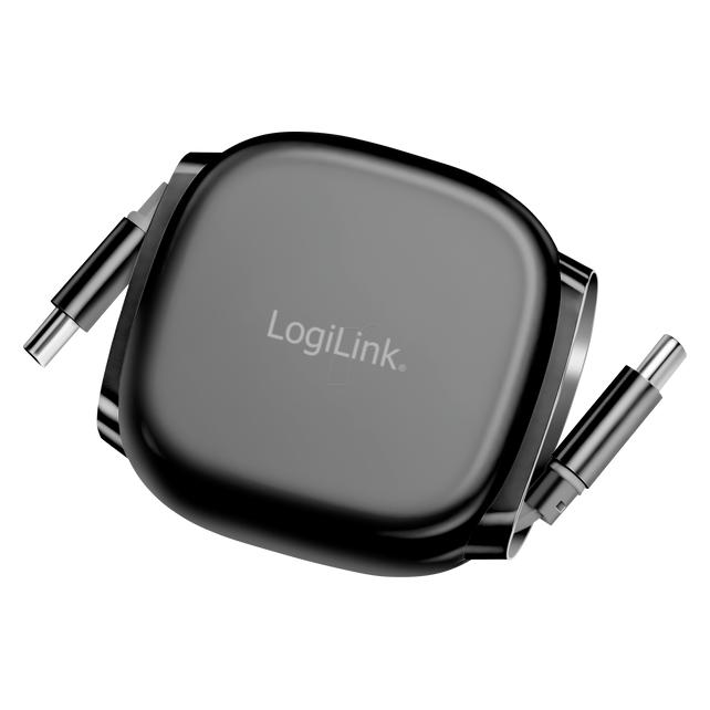 LogiLink USB 2.0 Type-C-Kabel, C/M zu C/M, ausziehbar, 480 Mbit/s, 60W, schwarz, 1 m (1 m, USB 2.0, 60 W) (CU0500)