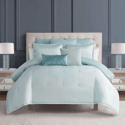 Bcp Home-Bedding Houston Comforter Set Light Blue, Queen, Light Blue
