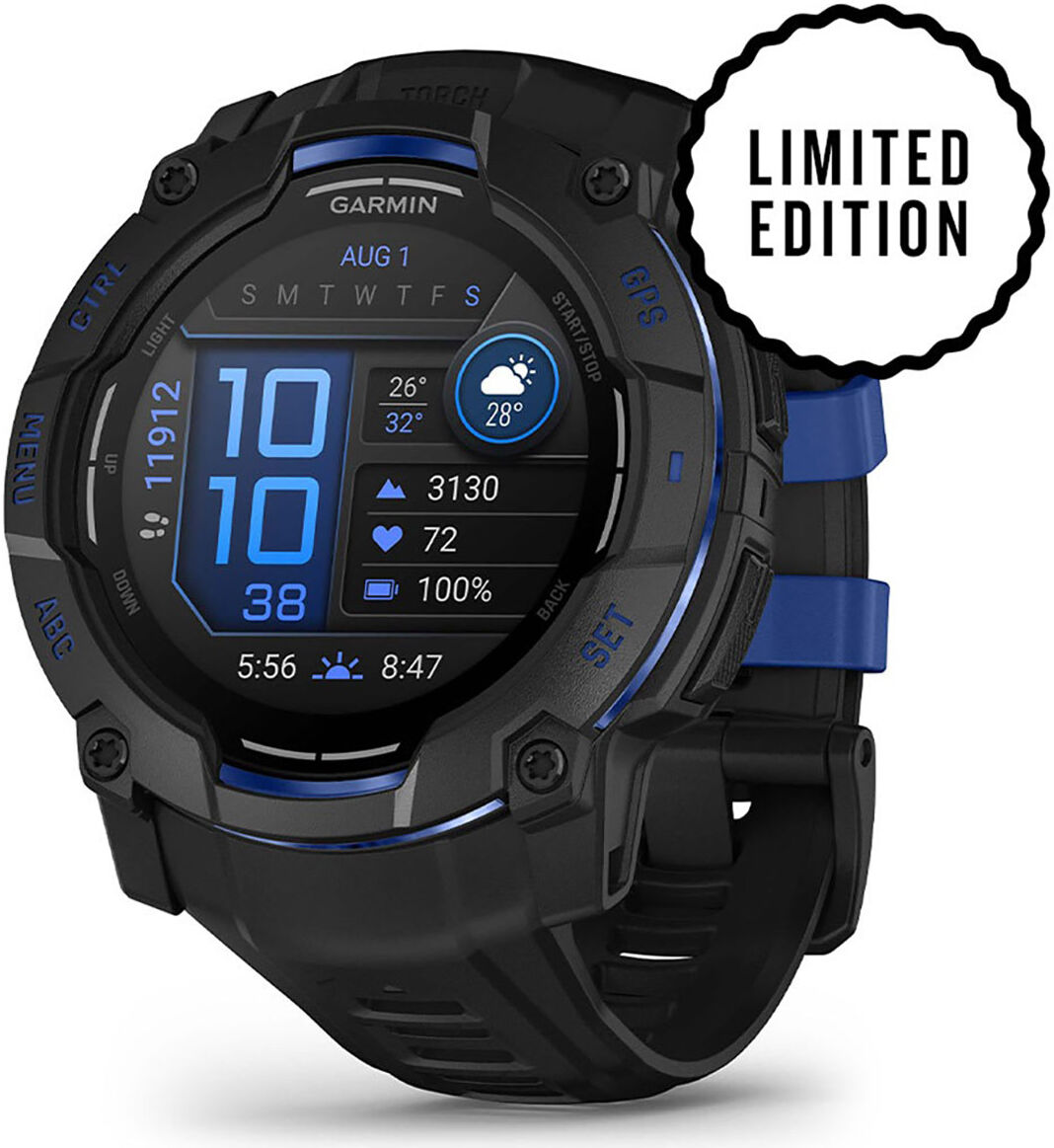 Garmin Instinct 3 50mm AMOLED Black with Bolt Blue Accents Limited Edition 010-03020-03