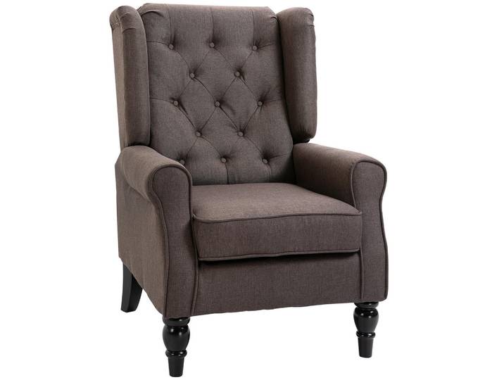 Homcom Einzelsessel mit Tufting Relaxsessel Einzelstuhl Holzfüße Polyester 2 Farben, Mokka, Eukalyptusholz, Füllung: Schaumstoff,Schaumstoff, 86x102x74 cm, Wohnzimmer, Sessel, Ohrensessel