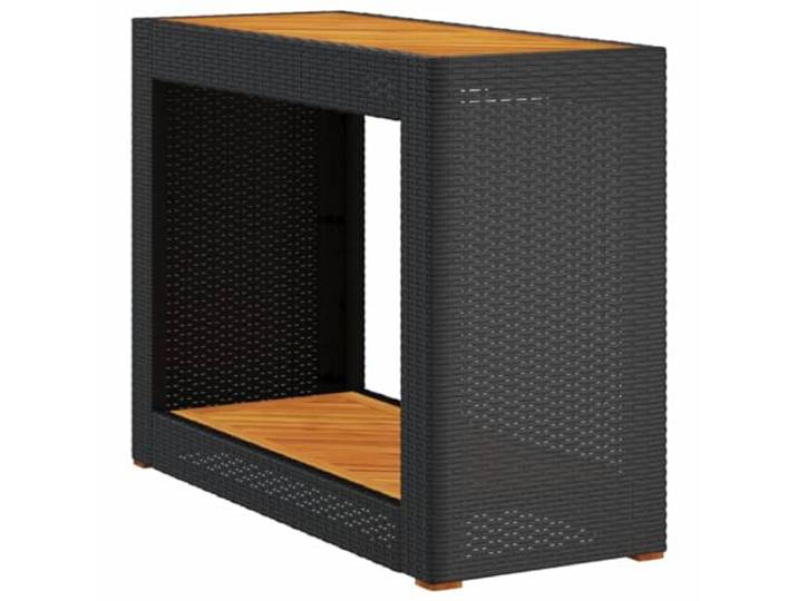 POUFGDR Beistelltisch Garten Polyratan, Schwarz, 100 x 40 x 75 cm Langlebiges Polyrattan, Tischplatte aus Akazie, Stahlrahmen, wetterfest, für Terrasse oder Hof
