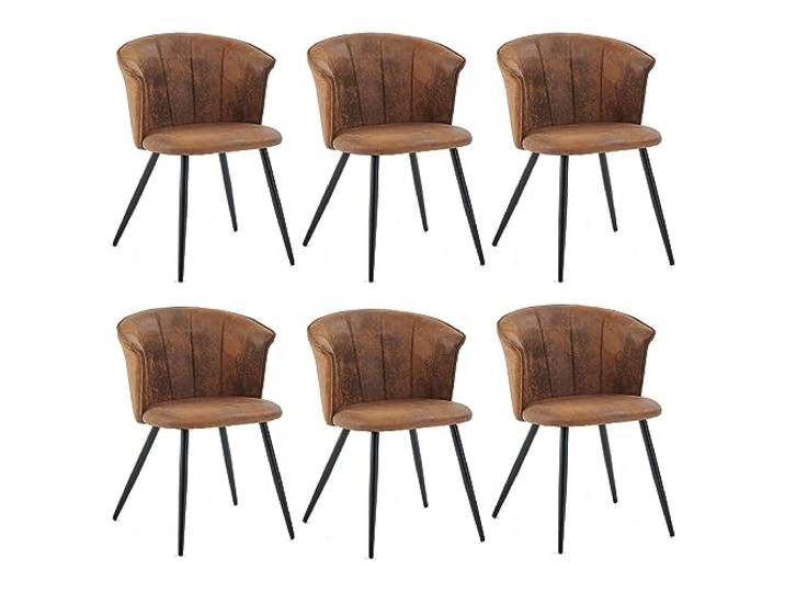 MEUBLE Cosy Esszimmerstühle 6er Set Küchenstuhl Polsterstuhl mit Armlehne Sessel aus Vintage Künstlich Wildledersitz Metallbeine Braun