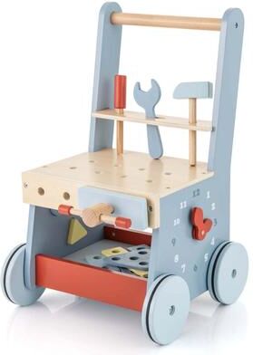 Baby Push Walker Wooden Toy Bench & Activity Walker w/Shape Sorter - Blue