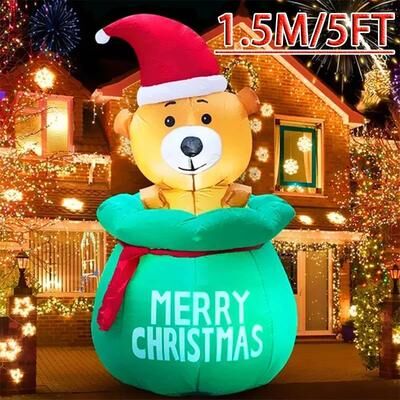 Inspired Finds 60in Christmas Inflatable Bear With Gift Bag LED Outdoor Holiday Yard Decoration 60in Christmas Inflatable Bear With Gift Bag LED Outdoor Holiday Yard Decoration