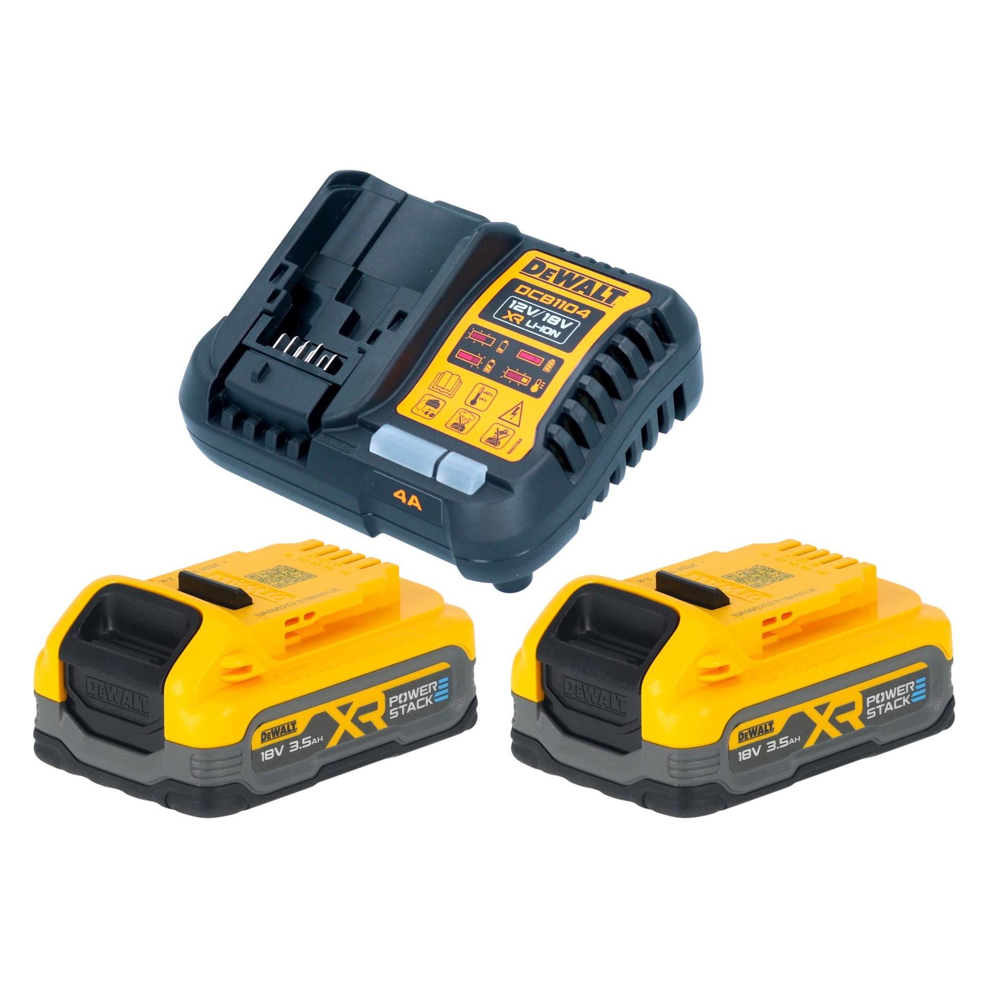 DeWalt DCB 1104 S2 Akku Starter Set mit Schnell Ladegerät + 2x Powerstack Akku 18 V 3,5 Ah (18 V) (66137251)