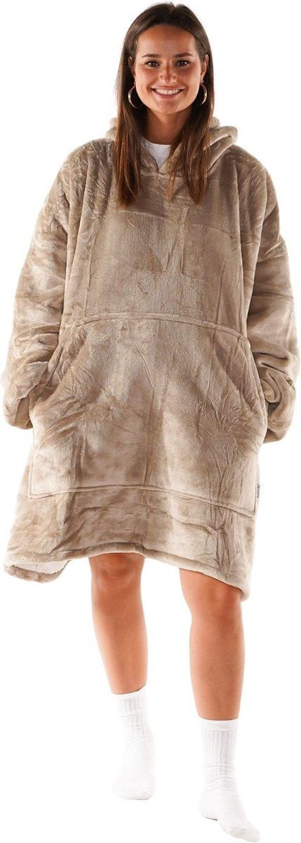 Noony Oversized Hoodie Deken Khaki - Unisex Fleece Deken met Mouwen