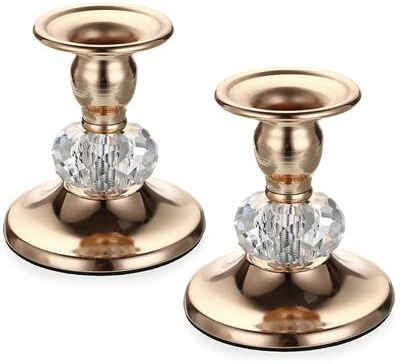 Inspire Daily Merch Vintage Brass Taper Candle Holders Gold Metal Taper Candlestick Holders Elegant Metal Crystal Candle Stands gold