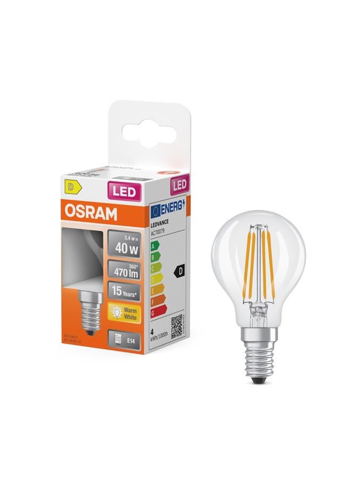 Osram LED-Lampe Mini-ball 3,4W/827 (40W) Clear E14