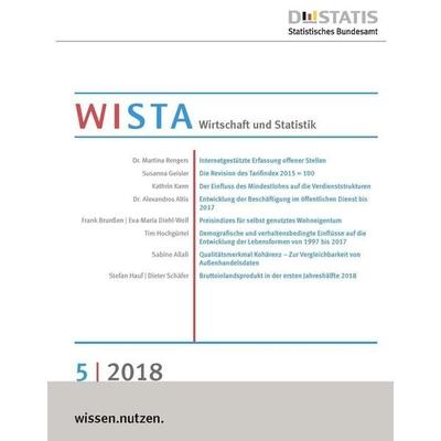 WISTA 5/2018, Taschenbuch von , Statistisches Bundesamt, 978-3-8246-1072-3