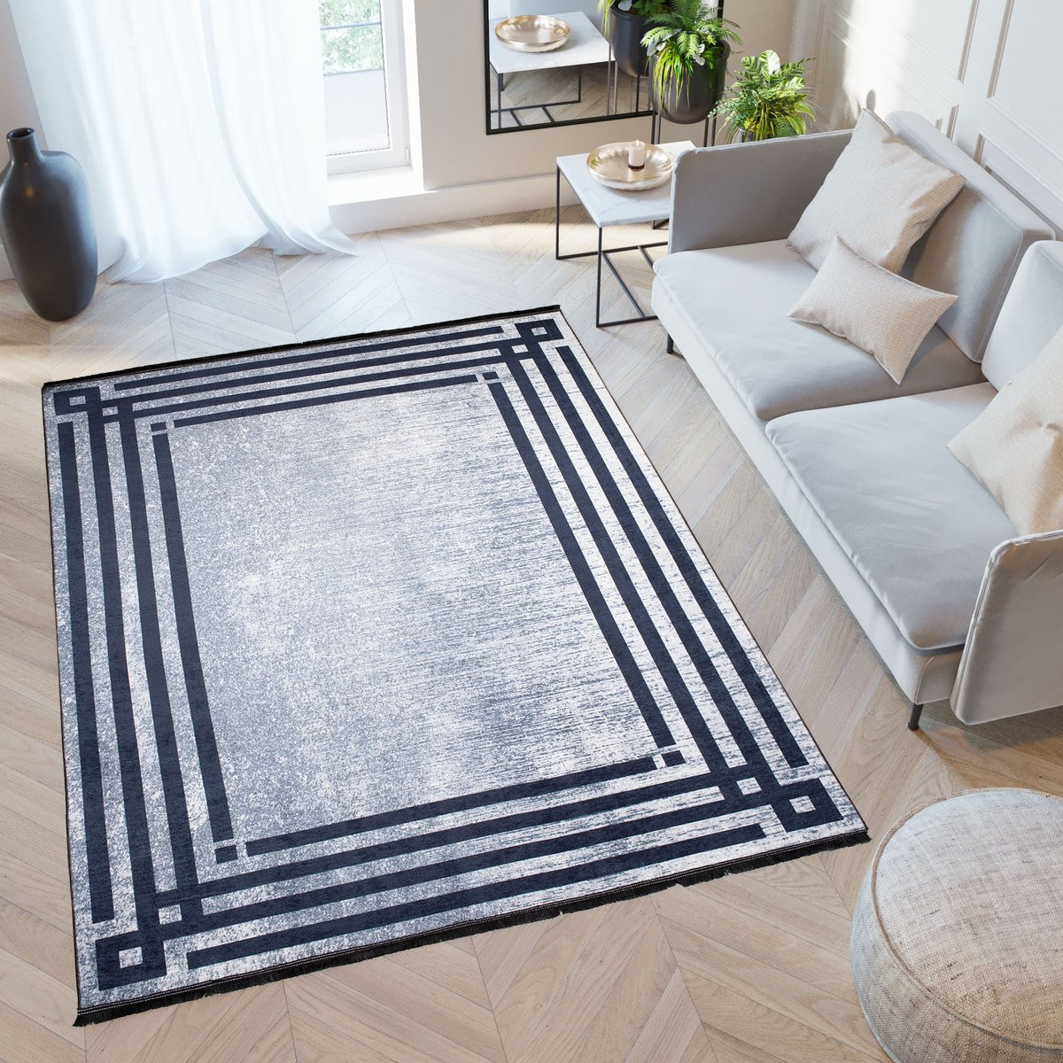 Tapiso Toscana Vloerkleed Kwastjes Grijs Blauw B/D: 140 x 200 cm