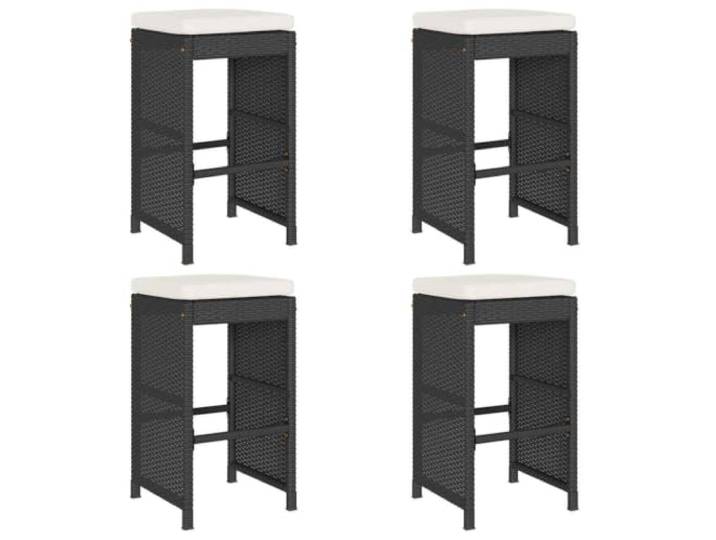 GHVBNMF 4er Set Garten Barhocker mit Kissen Poly Rattan Schwarz 76 cm Stylische Polyrattan Hochstühle für Balkon und Terrasse mit bequemer Fußablage und pflegeleichten Sitzpolstern.