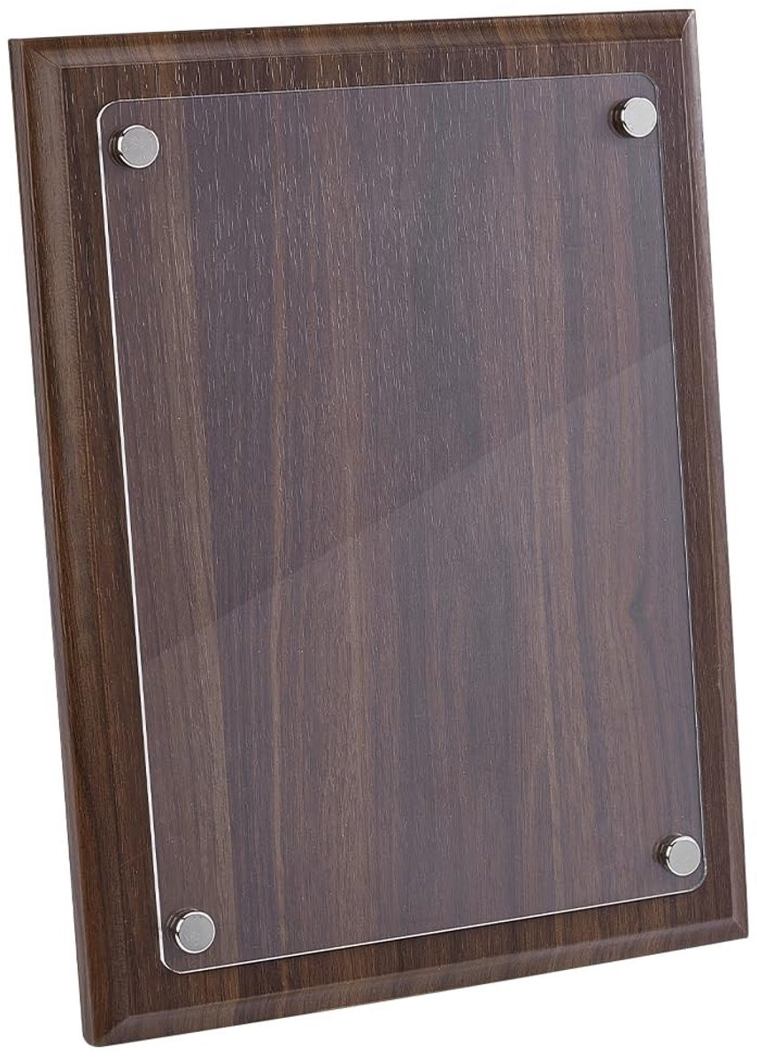 Dailygoods Award-Plaquette Kokosbruin - Houten Rechthoekige Plaquette met Acrylpaneel - 20 x 28 cm