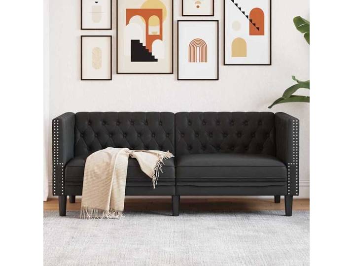 Noir Canapé Chesterfield - KEETHE - 3 PLACES - Argyle Noir 174x74.5x70.5 cm Faux cuir LL1717