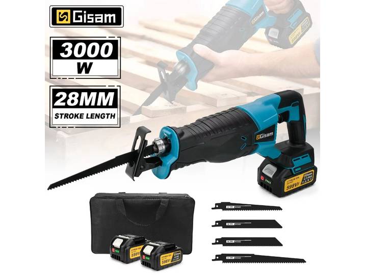 Scie sauteuse sans fil Gisam 10000SPM, scie électrique pour la coupe du bois et du métal, outil électrique avec 4 lames pour batterie Makita 18V.