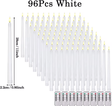 Inspire Picks Flameless LED Taper Candles Set Battery Operated Flickering Candles For Wedding & Home Decor white 96pcs