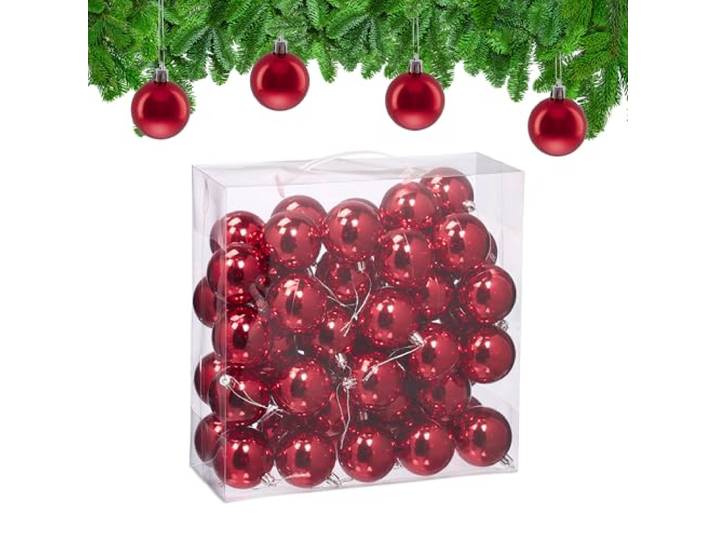 Relaxdays Boule de Noël\, Brillante\, lot Pratique de 50\, en Plastique\, pour Le Sapin\, diamètre : 6 cm\, Rouge