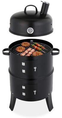 16.5 In. Vertical Charcoal Smoker Charcoal Grill In Black With Thermometer - N/A